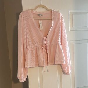 Francesca's Collections Light Pink Tie-Front Peplum Blouse